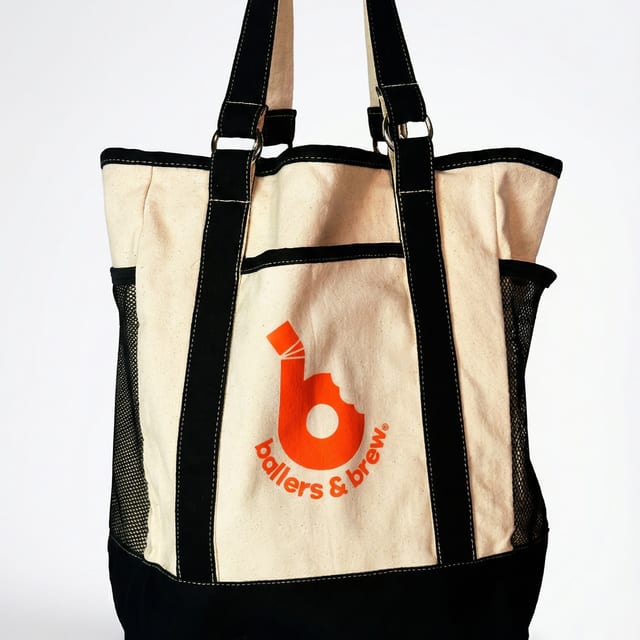 Tote bag beige and black.